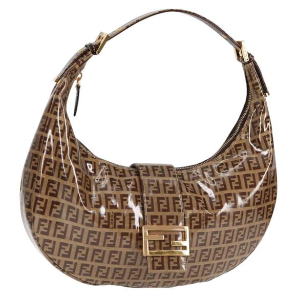 FENDI Zucchino Canvas Croissant Shoulder Bag Brown - Picture 1 of 14